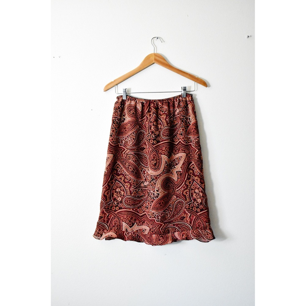 Uniform John Paul Richard Skirt Womens Medium Rust Brown Vtg 90s Paisley Midi
